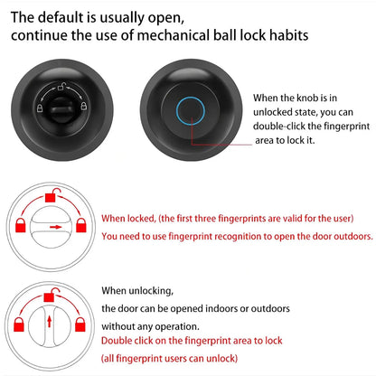 EUERTE Smart Fingerprint Door Lock 3-in-1 with TT App Control & 5S Auto-Lock Rechargeable Battery for Rooms Offices Apartments Warehouses Garages Black Friday Gift-H1