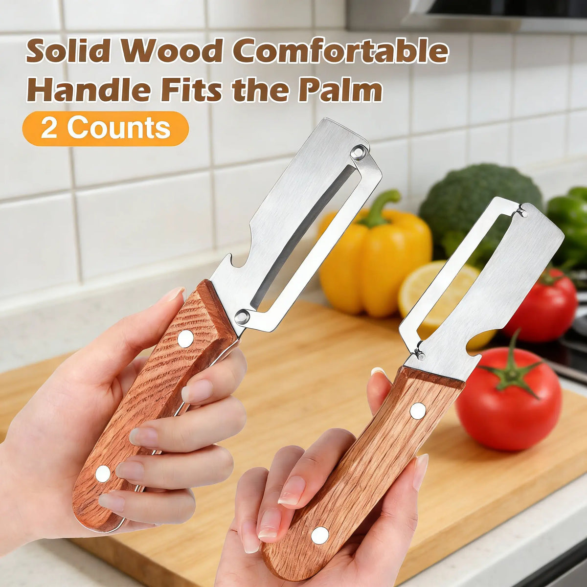 Multi Functional Vegetable Peeler for Kitchen-Wooden Handle, Potato Fruit Peeler with Bottle Opener Function, Durable Kitchen Helper-ABB8
