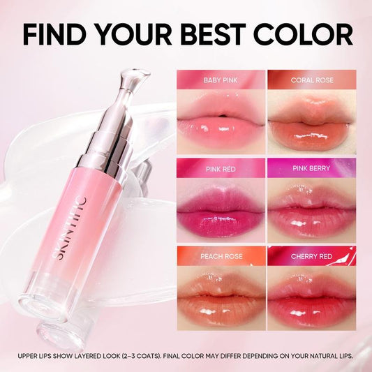 [New Shade Launch] SKINTIFIC Hydrating Brightening Lip Serum with Hyaluronic Acid & Peptide for Radiant Lips Gentle Glossy Korean Beauty Makeup Balm Shea Smooth Moisture with Cooling Metal Roller Applicator-XA
